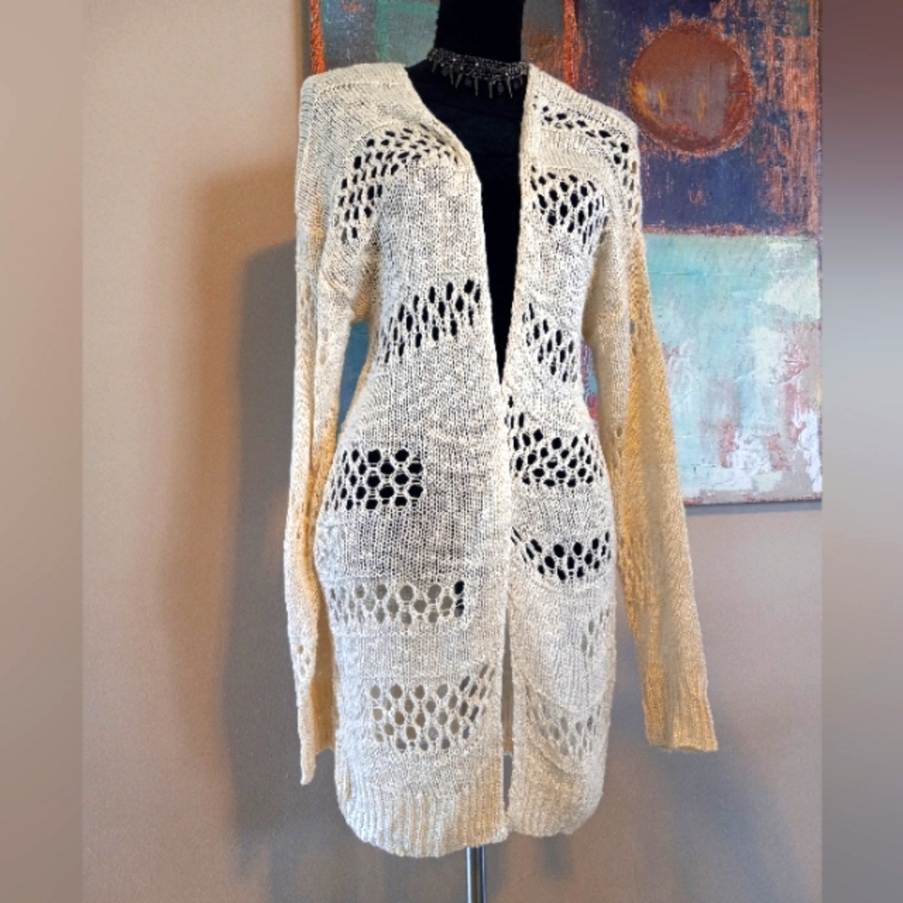 Creme Long Length Open Front Sweater Size L NWOT